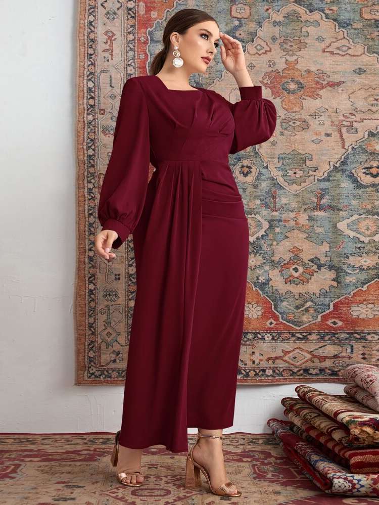 Regular Fit Elegant Long Long Sleeve Plus Size Dresses 9802