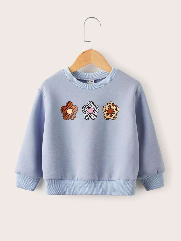 Regular Round Neck Floral Casual Toddler Girl Sweatshirts 9236