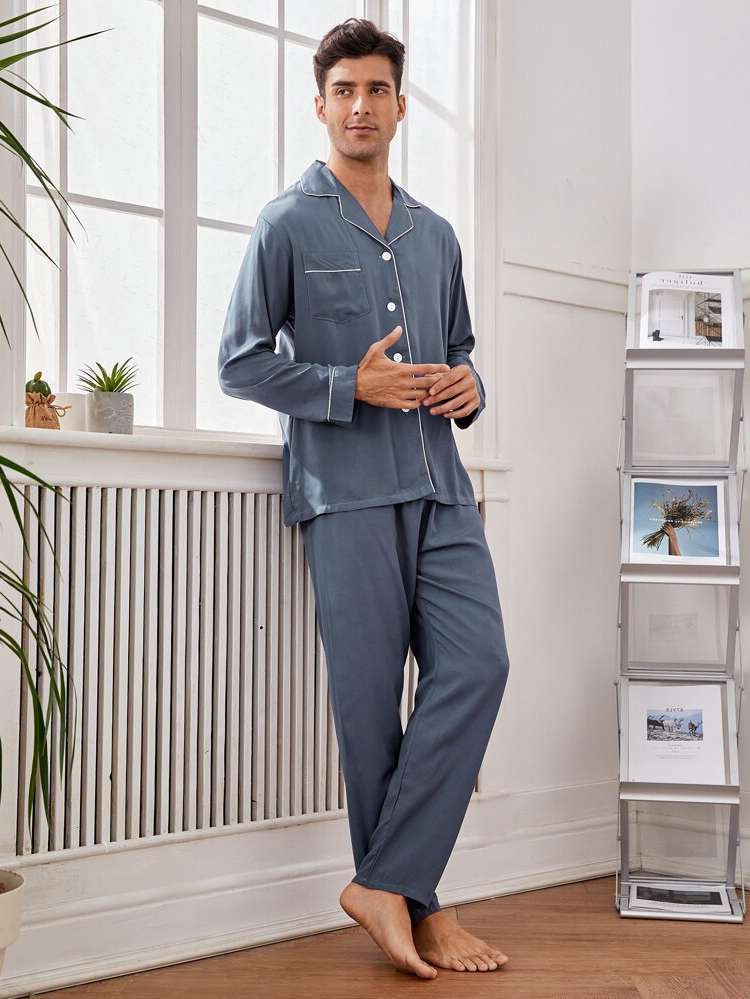  Lapel Long Sleeve Men Loungewear Sets 9030