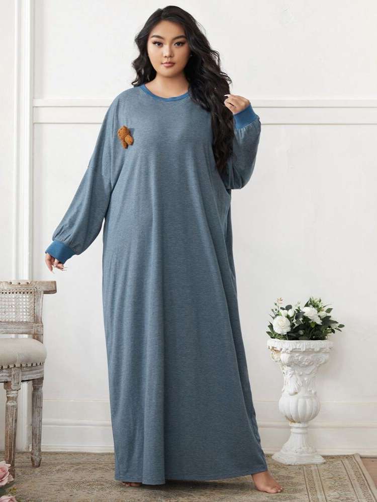  Dusty Blue Long Sleeve Plus Size Nightgowns  Sleepshirts 7462