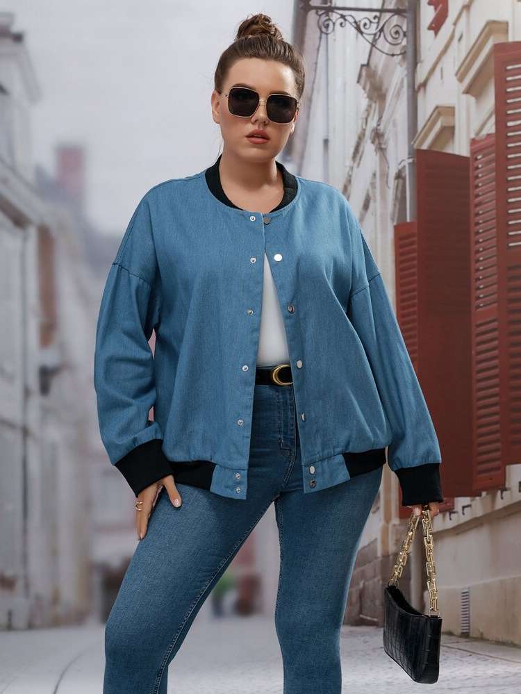 Long Sleeve Plain Casual Button Front Plus Size Outerwears 735