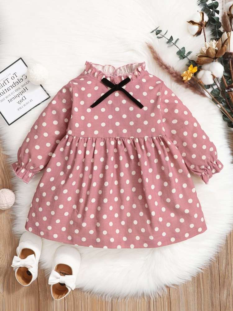 Stand Collar Dusty Pink Polka Dot Baby Clothing 761