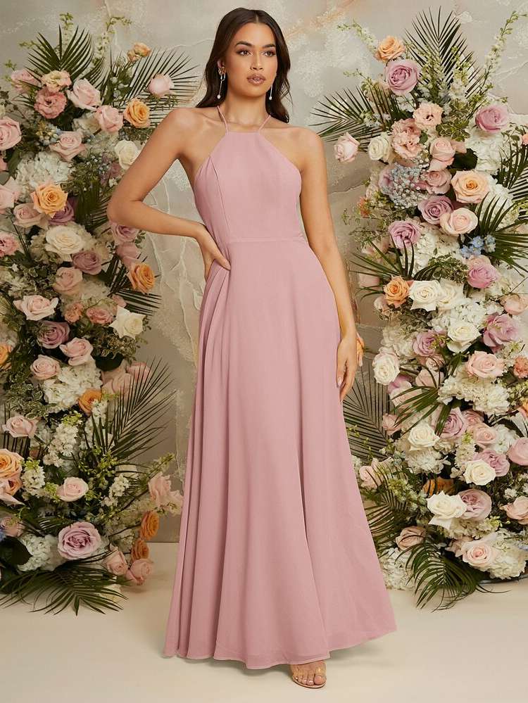 Backless Long Halter Dusty Pink Weddings  Events 653