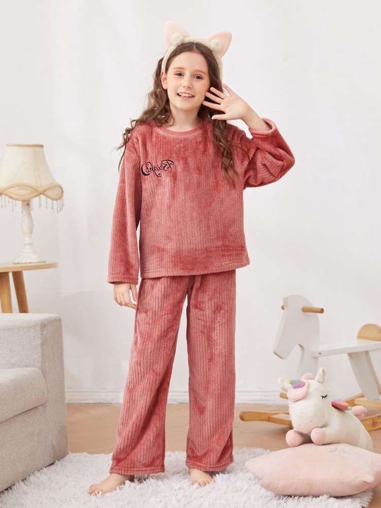 Embroidery Dusty Pink Long Sleeve Underwear  Sleepwear 4116