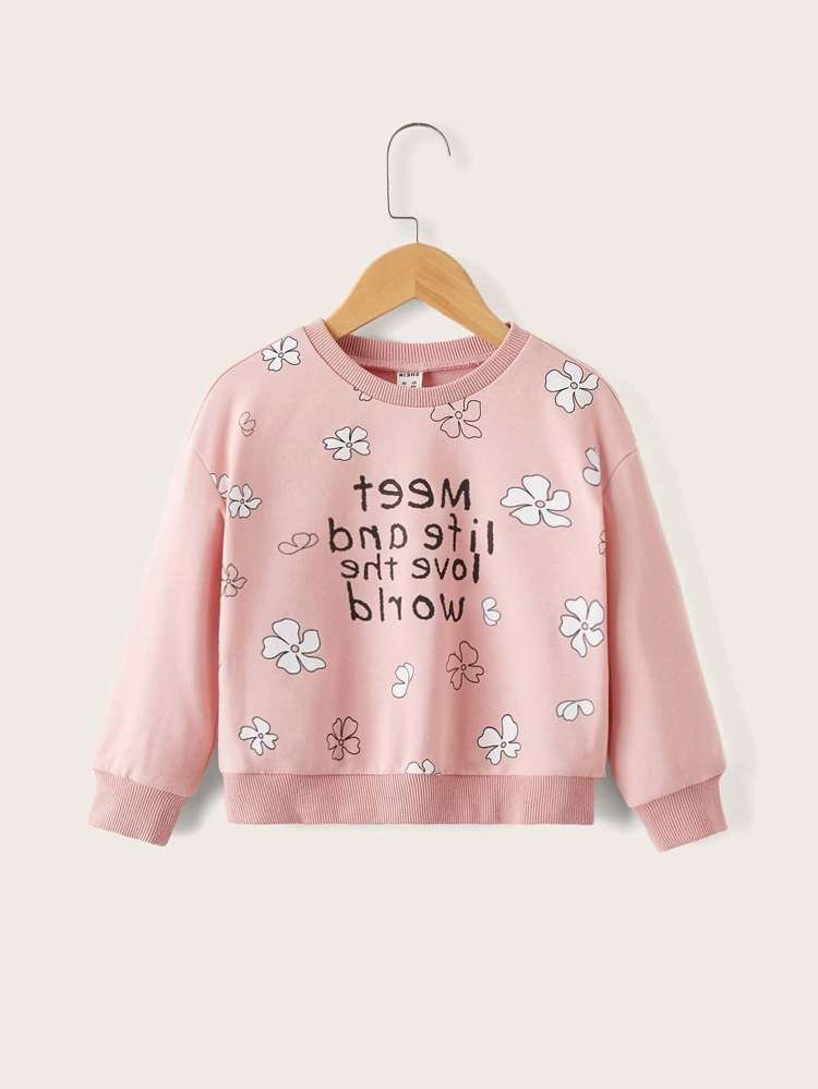 Long Sleeve Dusty Pink Casual Toddler Girl Sweatshirts 6392