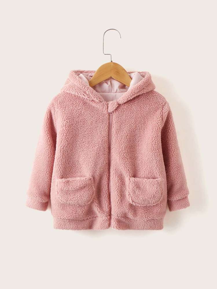 Long Sleeve Hooded Casual Dusty Pink Kids Clothing 1900