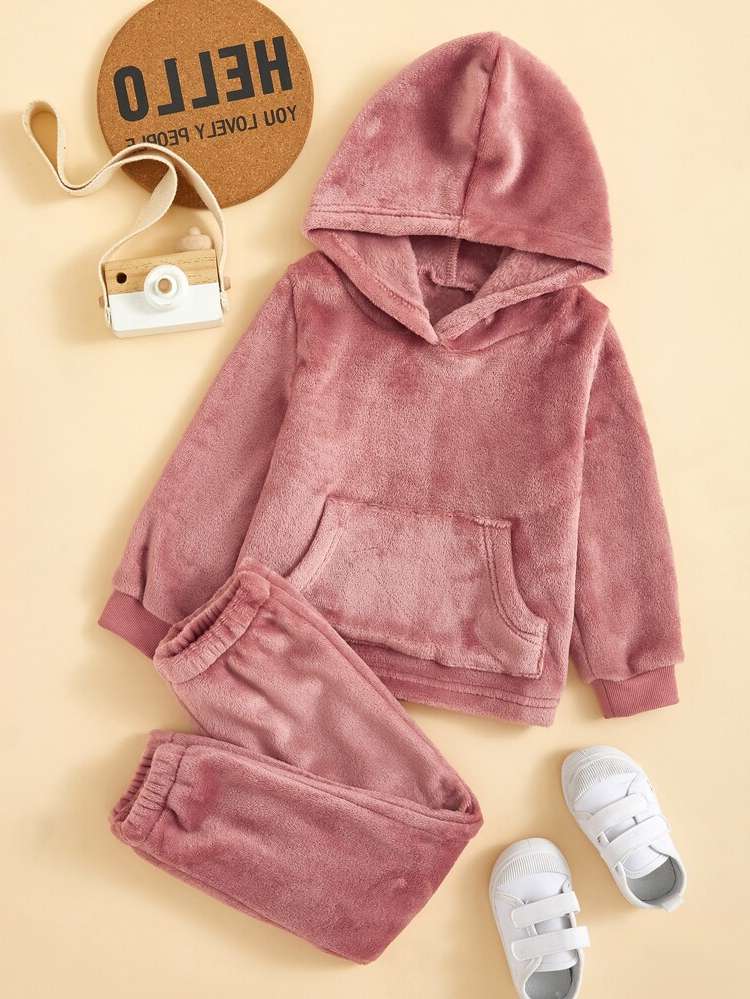 Plain Dusty Pink Casual Toddler Girls Clothing 4341