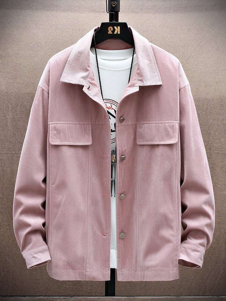 Collar Regular Dusty Pink Casual Men Coats 9985