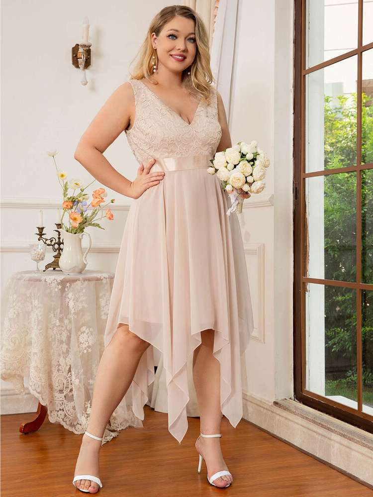 Long Dusty Pink Sleeveless Romantic Plus Size Bridesmaid Dresses 5132