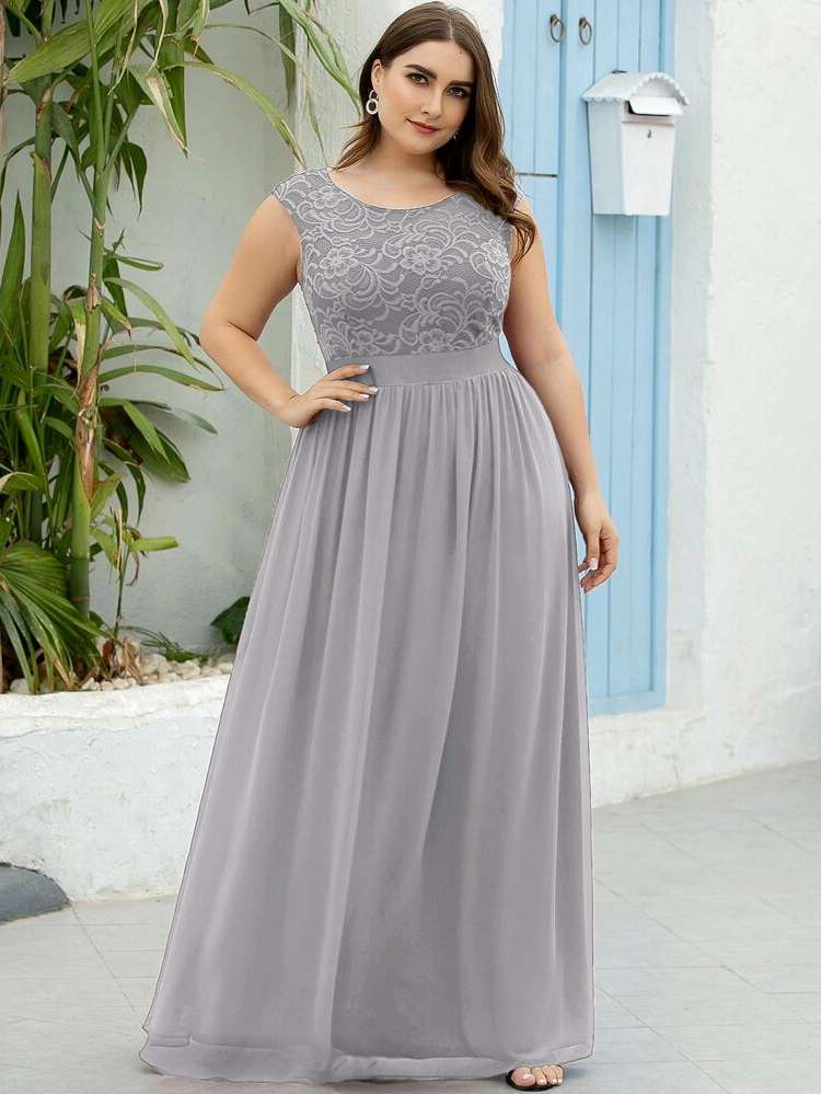 Plain Dusty Pink Maxi Scoop Neck Plus Size Bridesmaid Dresses 3179