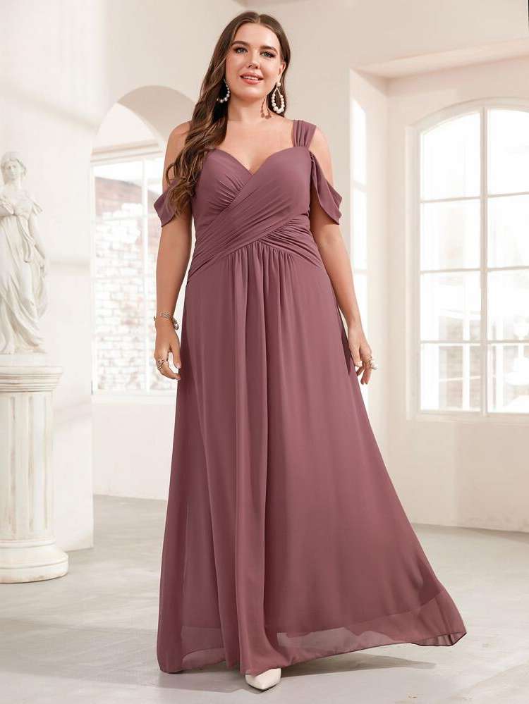  Plain Zipper Short Sleeve Plus Size Bridesmaid Dresses 3649