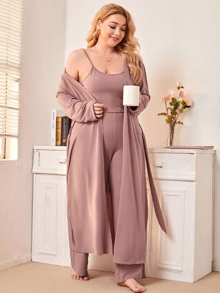  Casual Plain Plus Size Robes  Robe Sets 5047