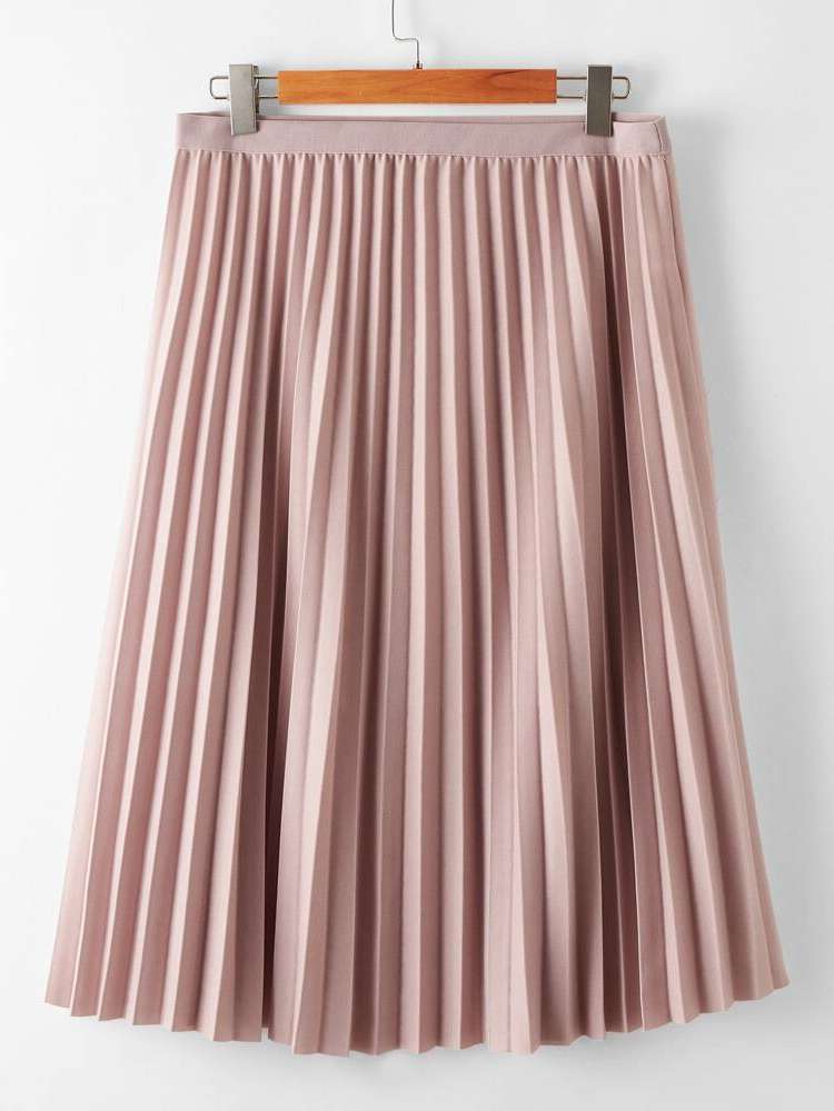 Plain Regular Fit Pleated Plus Size Skirts 183