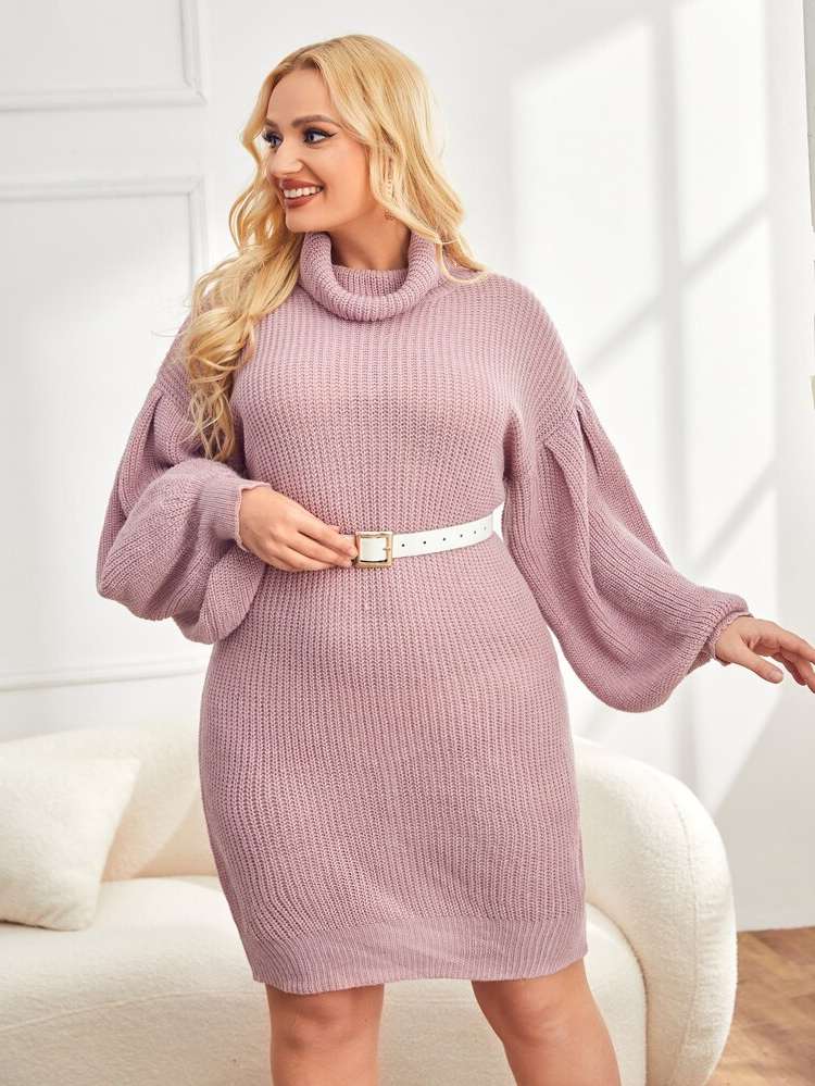  Funnel Neck Rib-Knit Casual Plus Size Knitwear 6264