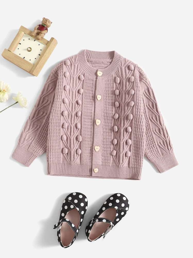 Long Sleeve Dusty Pink Regular Fit Round Neck Toddler Girl Cardigans 7352