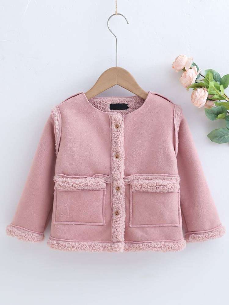 Dusty Pink Round Neck Casual Toddler Girls Clothing 4945