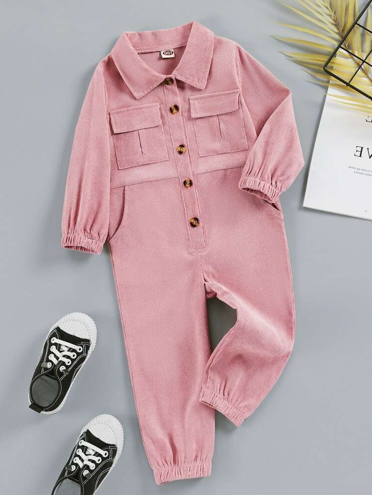  Plain Collar Pocket Toddler Girl Jumpsuits 2820