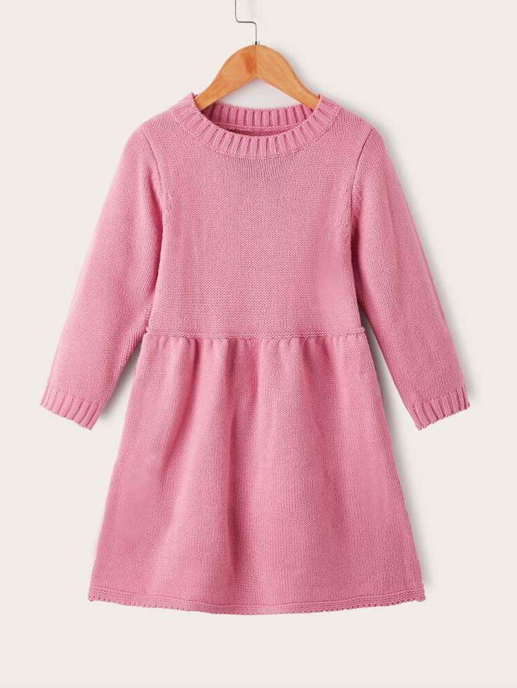  Round Neck Long Sleeve Regular Fit Toddler Girl Sweater Dresses 9726