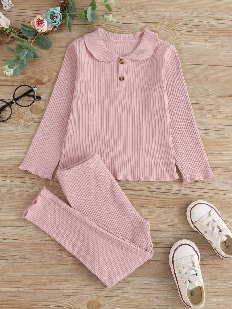  Long Sleeve Button Toddler Girl Two-piece Outfits 8394