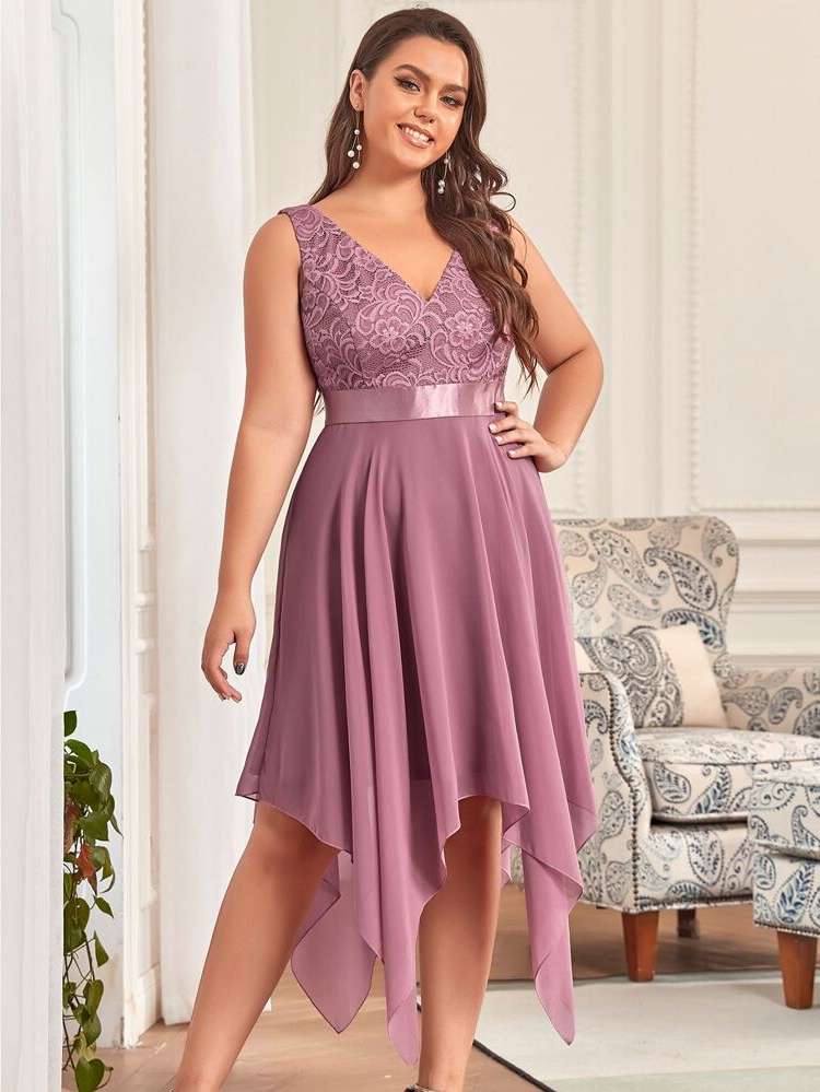 Midi Glamorous Plain Plus Size Wedding Party Wear 672