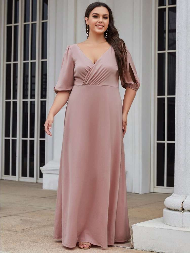 Dusty Pink Zipper Maxi Regular Fit Plus Size Wedding Party Wear 4770