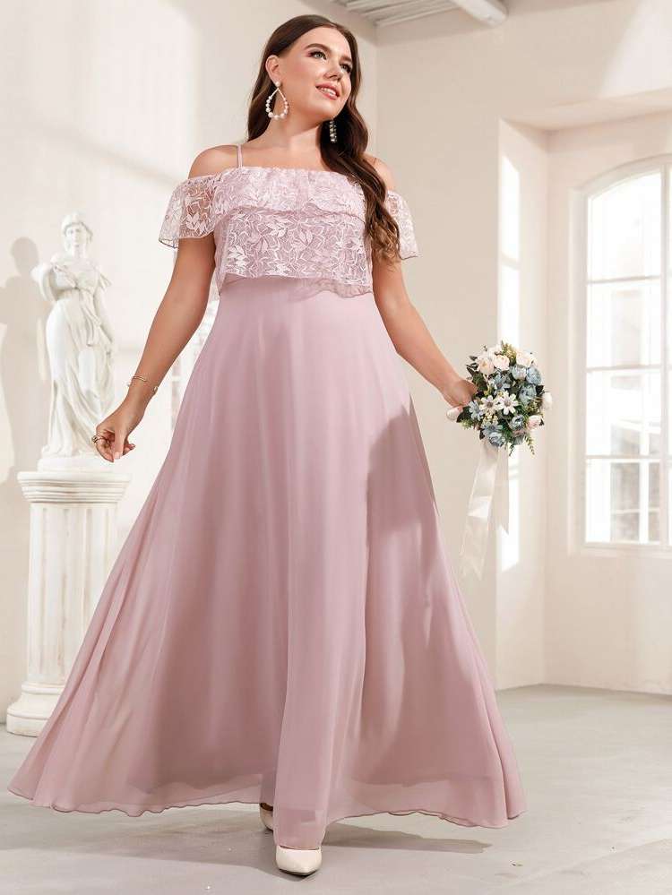 Plain Dusty Pink Contrast Lace Wedding  Special 1286