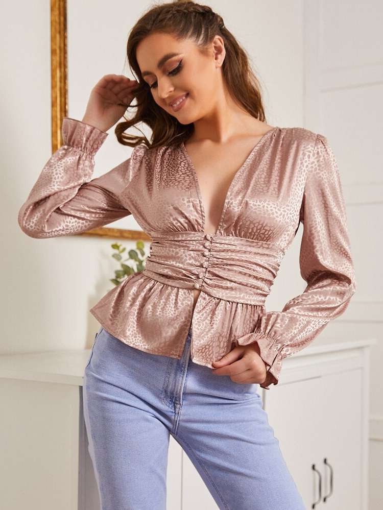  All Over Print Dusty Pink Regular Women Tops, Blouses  Tee 7633