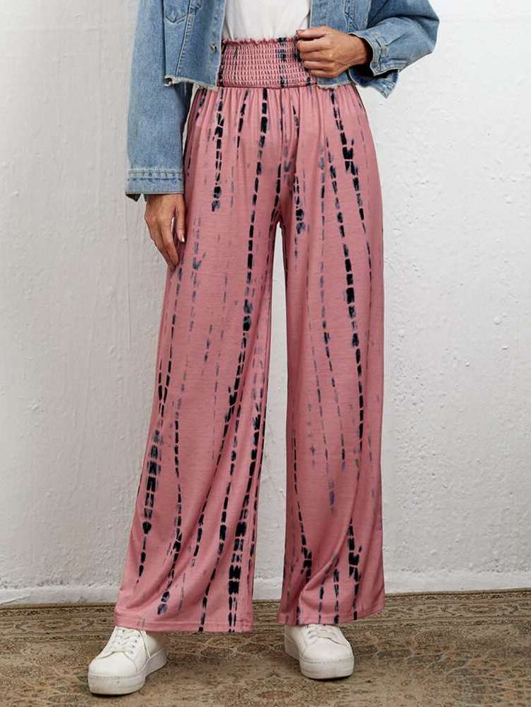 Casual Dusty Pink Shirred Women Pants 1513