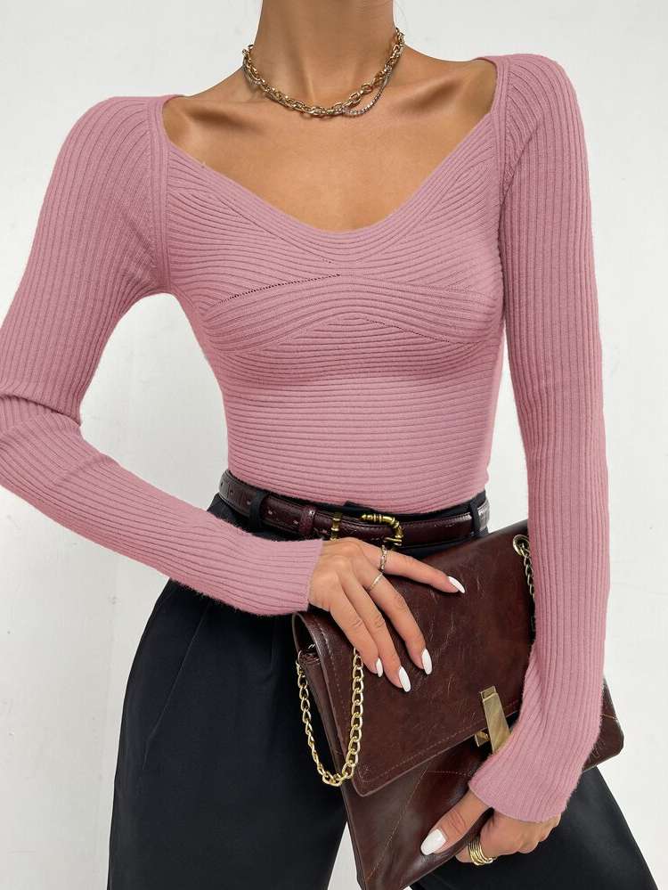  Regular Plain Rib-Knit Women Knitwear 4524