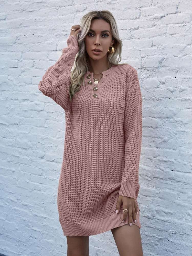  Casual Round Neck Long Sleeve Women Sweater Dresses 867