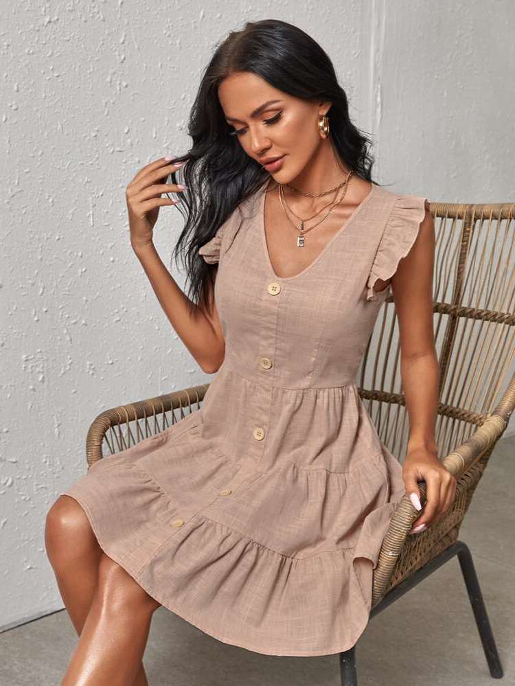 Cute Regular Fit Ruffle Short Women Dresses 2685