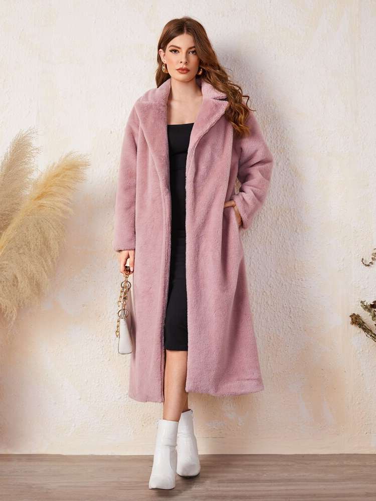  Pocket Long Sleeve Women Faux Fur Coats 4252