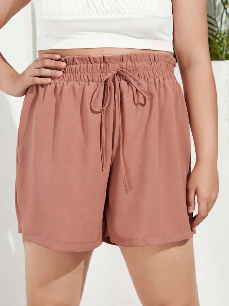 Casual Dusty Pink Plain Plus Size Bottoms 2934