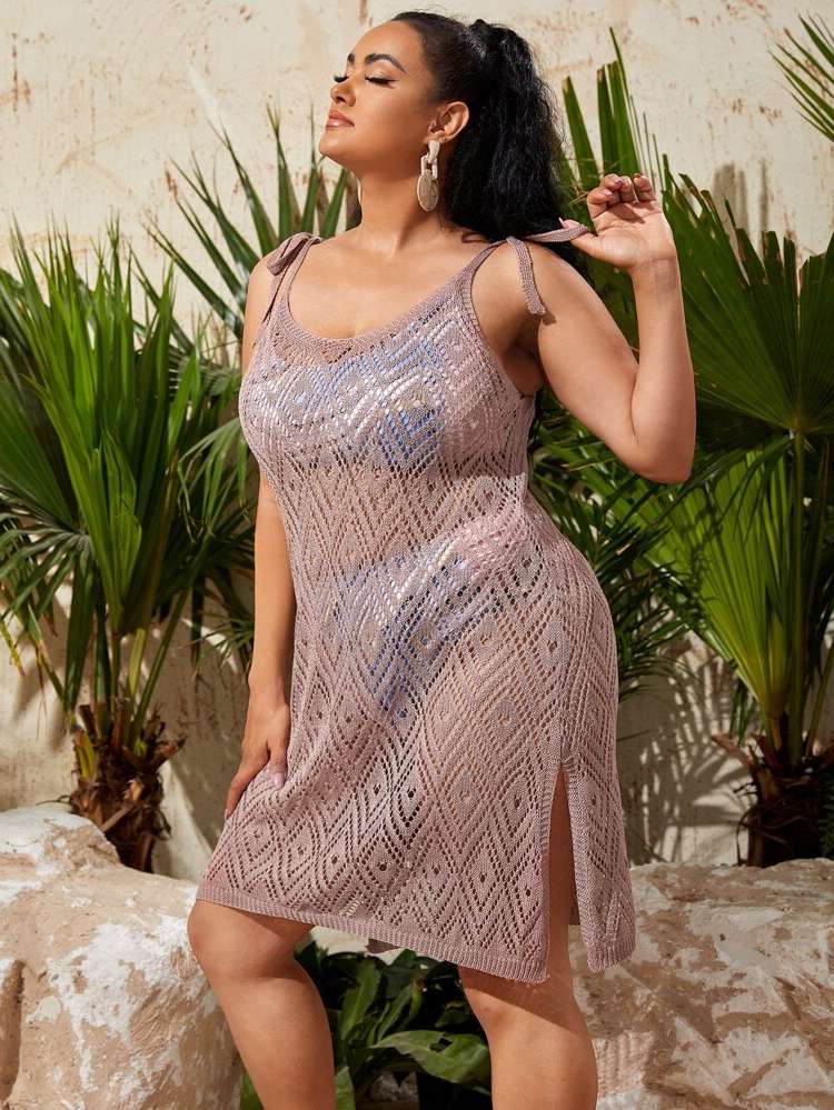 Dusty Pink Plain Knot Plus Size Beachwear 1322