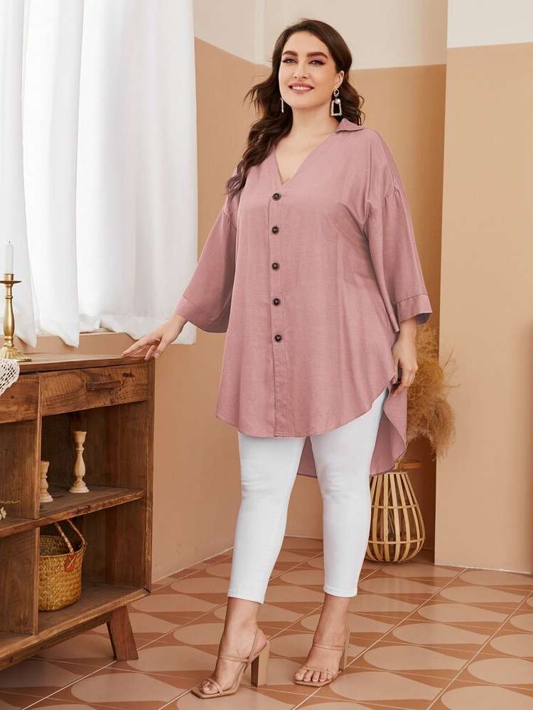 Asymmetrical Three Quarter Length Sleeve Long Women Plus Clothing 4901