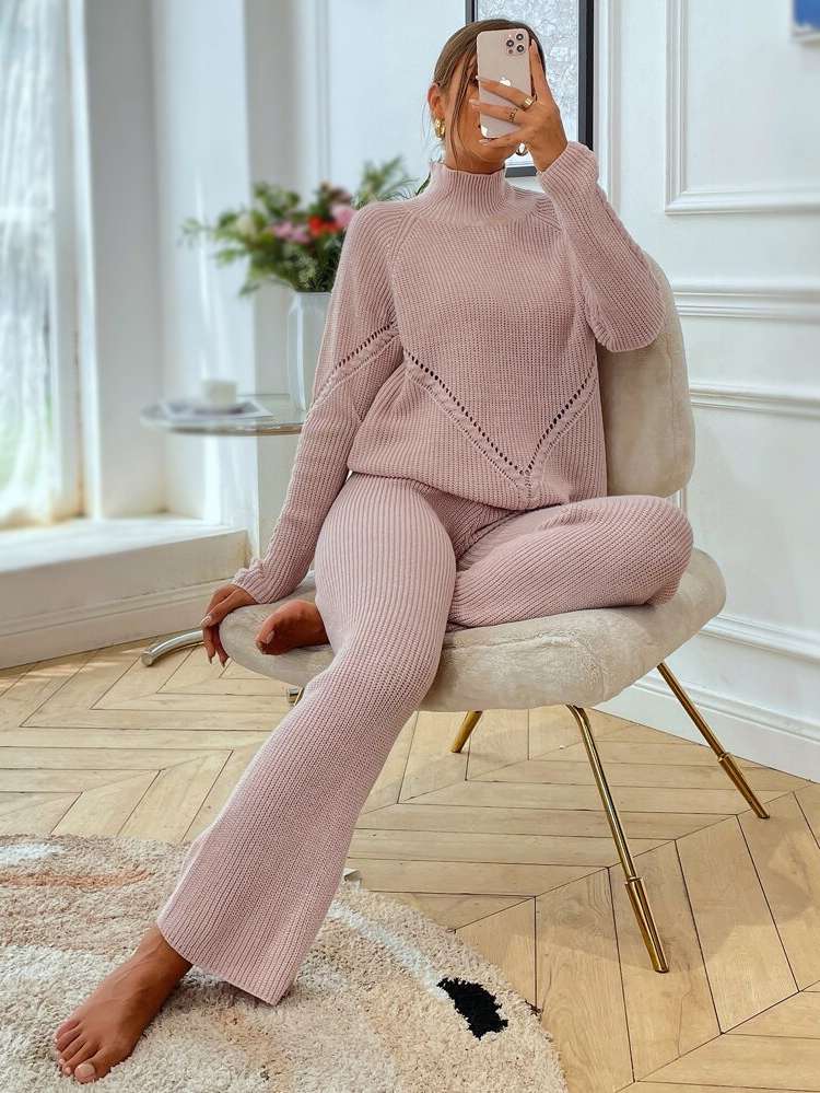  Casual Dusty Pink Regular Fit Women Sweater Co-ords 4065