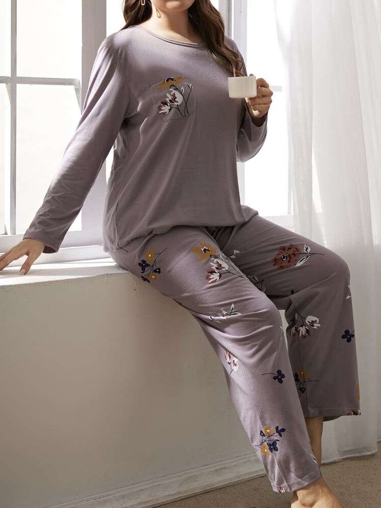 Dusty Purple Long Sleeve Casual Underwear  Sleepwear 996