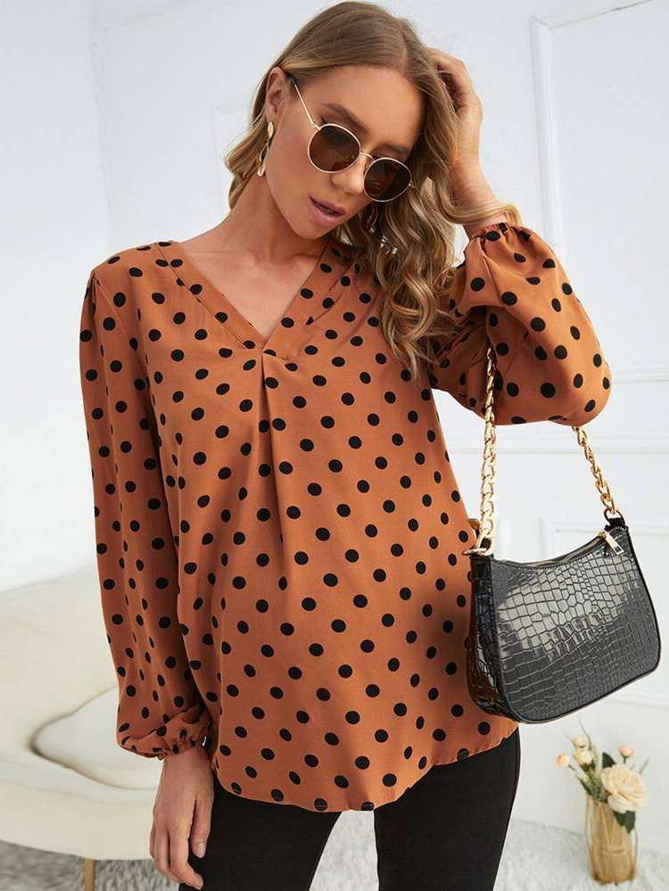 Regular Fit V neck Regular Polka Dot Maternity Tops 9845