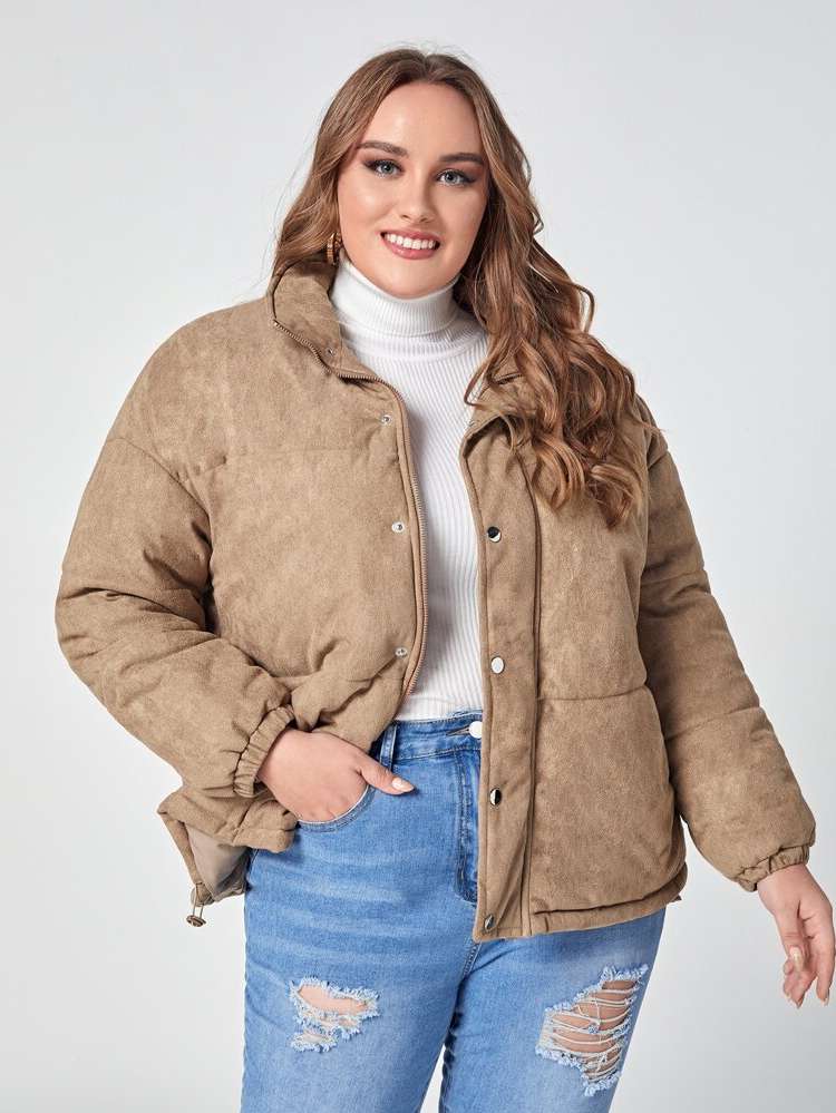 Regular Fit Regular Zipper Ginger Plus Size Winter Coats 8113