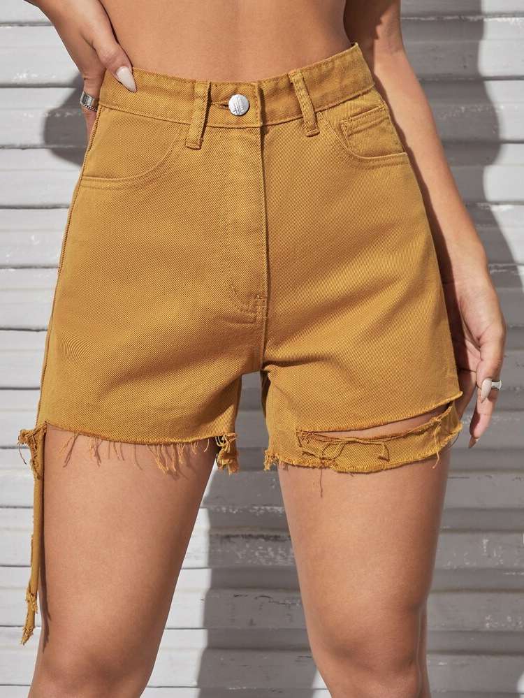   Raw Hem Women Denim Shorts 542