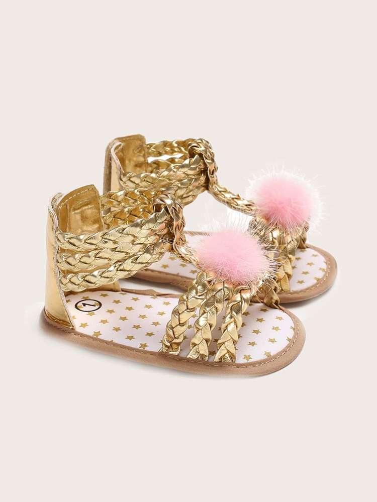 Plain  Pom Pom Baby Sandals 6987