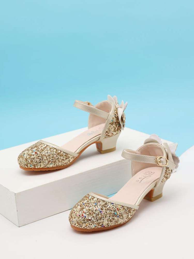  Gold Bow Kids Heeled Sandals 670