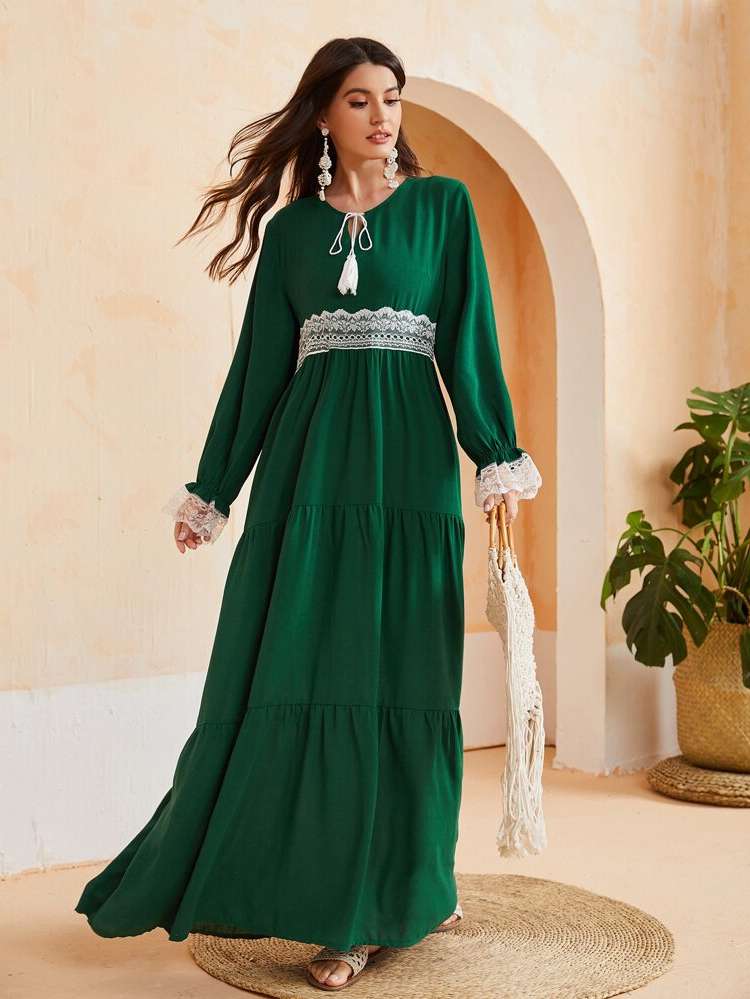 Modest Tie Neck Green Wedding  Special 2836