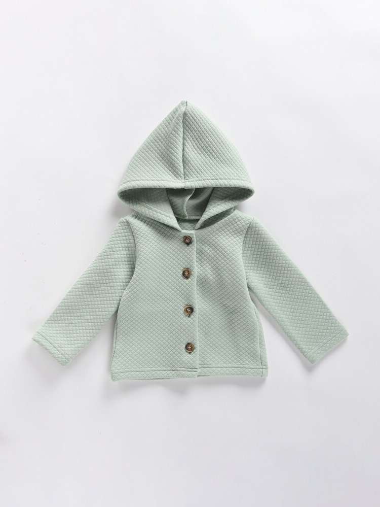 Plain Hooded Casual Button Front Baby  Mom 8832