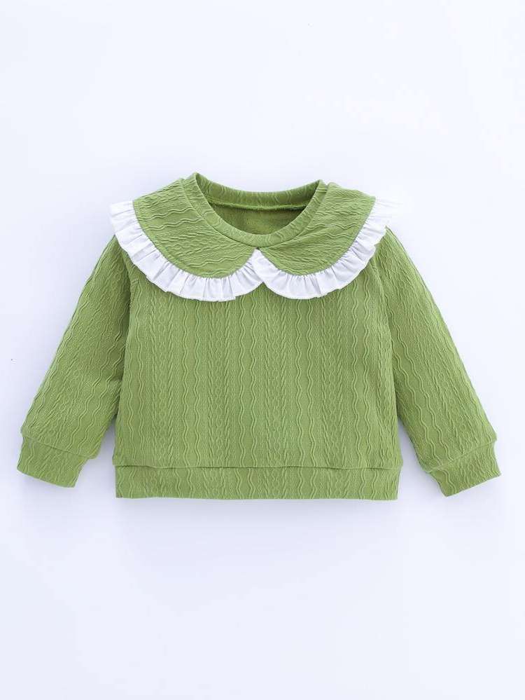 Regular Cute Ruffle Hem Green Baby Clothing 7646