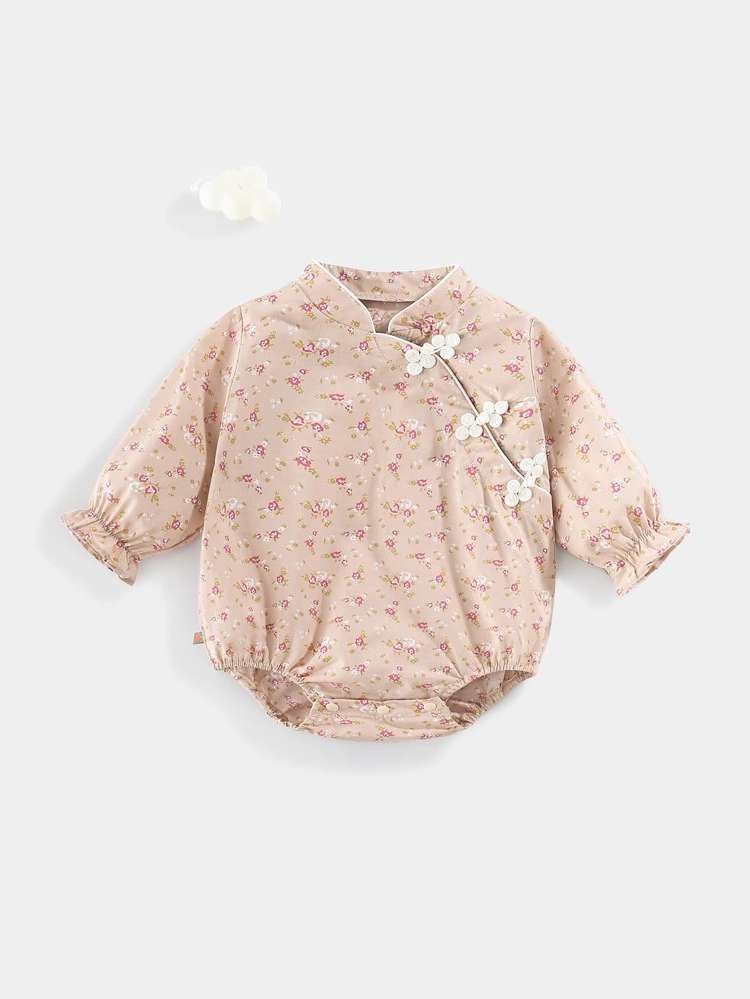 Stand Collar Long Sleeve Ditsy Floral Baby  Mom 3823