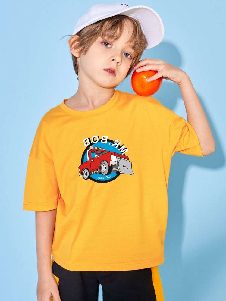 Letter Round Neck Casual Short Sleeve Boys Clothing 6988