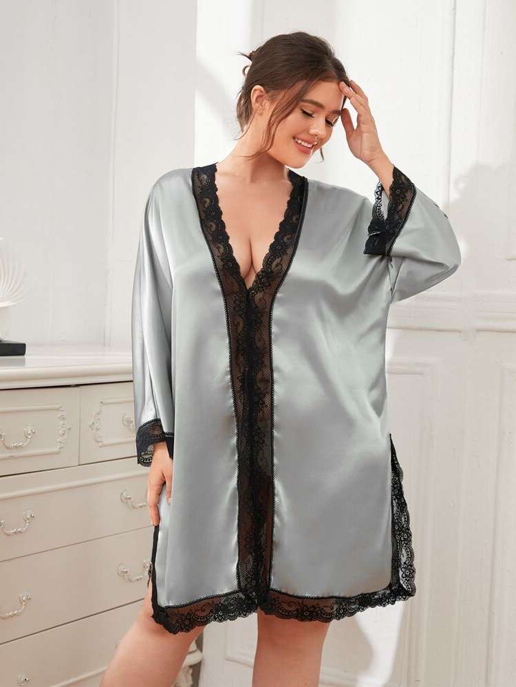  Long Sleeve Contrast Lace Colorblock Underwear  Sleepwear 170