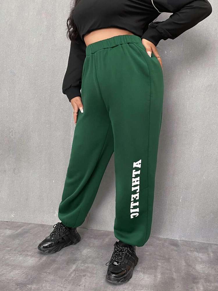 Long Letter Regular Fit Green Plus Size Bottoms 216