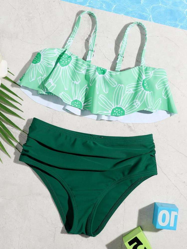  Spaghetti Strap Green Toddler Girl Bikini Sets 4658